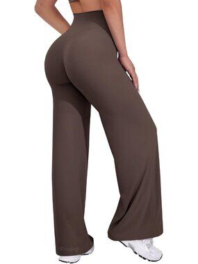 Women's Plum Brown High Waist Stretch Casual Straight Bottoms Wide Leggings